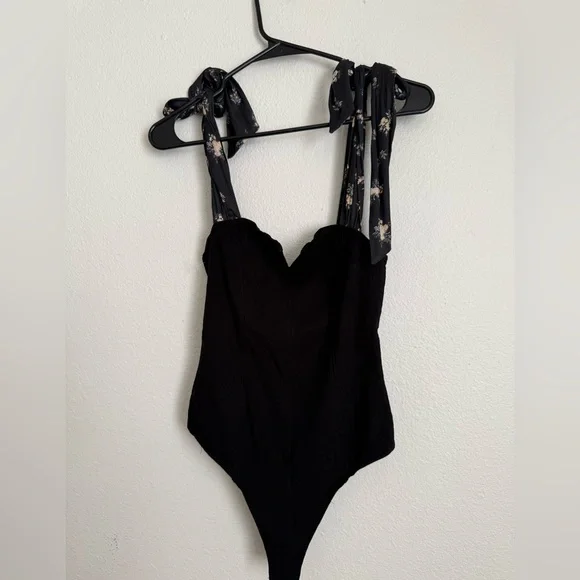Free people Movement by Free People Black Bodysuit with Floral Accents - Picture 3 of 8